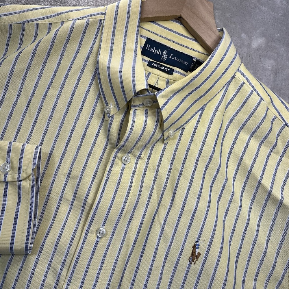 Ralph Lauren Shirt Mens 2XL Yellow Striped Custom Fit Long Sleeve Button Down